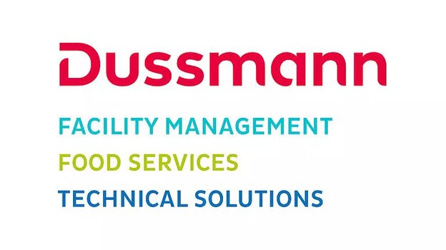 Logo of Dussmann with the service areas Facility Management, Food Services, and Technical Solutions | © Dussmann
